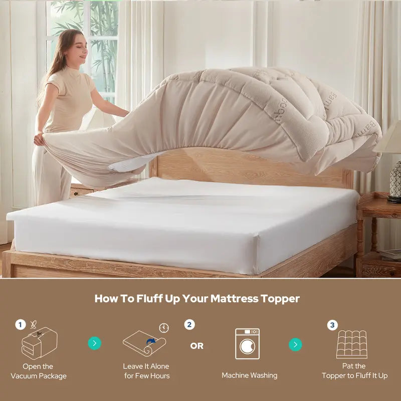 Thick Fluffy Mattress Pad - Cooling Pillow Top Cover (6-18" Deep Pocket)